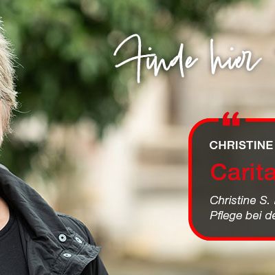 Ein Pflegefachkraft mit der Aussage 'Caritas hält jung'